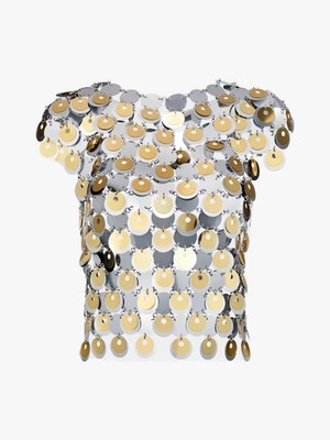 Paco Rabanne x H&M HM Top mit gold silbernen Pailetten Disk Gr. XS Neu