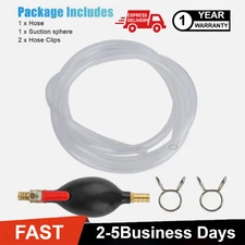 Hand Siphon Pump Kit for Gas Oil Water - 2M Hose with Clips & Suction Ball