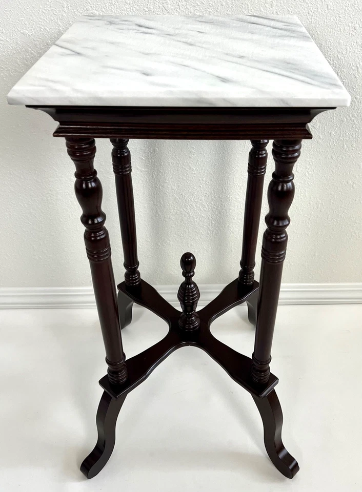 Mesa grande americana francesa campestre caoba mármol pedestal 29"  Foto 2 de 4