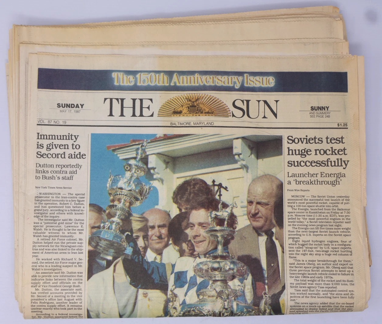 Baltimore Sun 150 周年記念フル新聞 5-17-1987 雑誌なし - 画像1/2