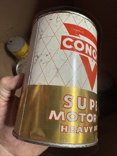OLIO MOTORE Conoco super pulito antico vintage vecchia grafica latta 1 litro - Foto 4 di 11