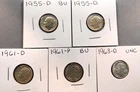 Lot of 5 SILVER Roosevelt 90-% Silver Dimes various dates  all in 2x2 slips