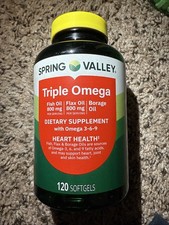 Spring Valley Triple Omega Softgels 120 Count   Fish Oil  Flax  Borage   Heart