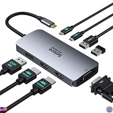USB C Docking Station Dual HDMI Adapter, 3 Monitors, 100W PD Charging, 3 USB