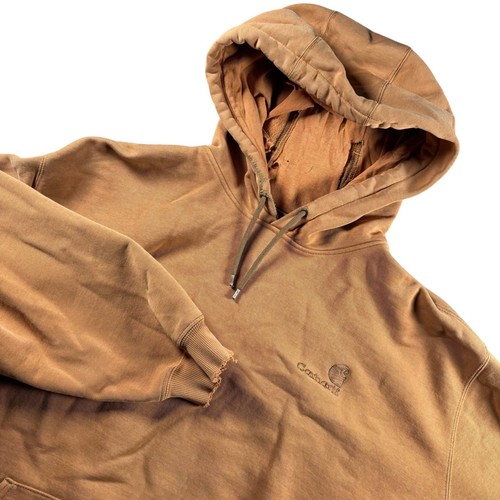 Carhartt Hoodie Mens 2XL Orange Good Sun Faded Distressed Heavyweight Sweatshirt