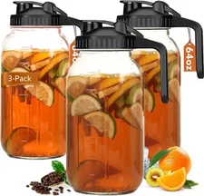 3 Pack 64 Oz Wide Mouth Mason Jar Pitchers with Airtight Lids – Leak-Proof Glass