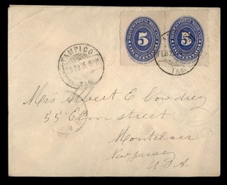 DR WHO 1895 MESSICO 5C NUMERO TAMPICO PER USA W34029