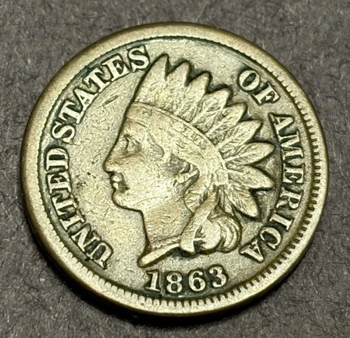 1863 Copper-Nickel Indian Head Cent Nice Fine Condition Problem Free Coin