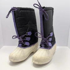 Vtg Coasters Womens Snow Boots Rain Winter Black Purple Lace Rubber Bottom Sz 8