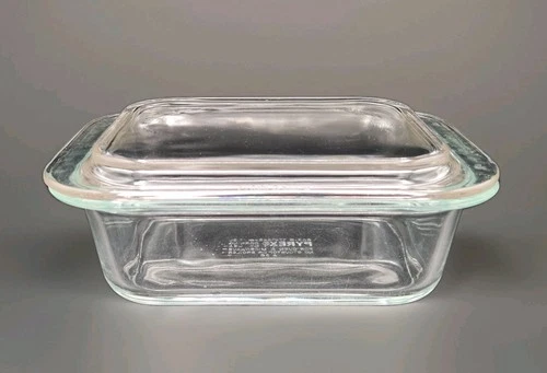 VTG Pyrex Corning USA Clear Glass Refrigerator Dish 603-B & 603-C Lid 1.2 L