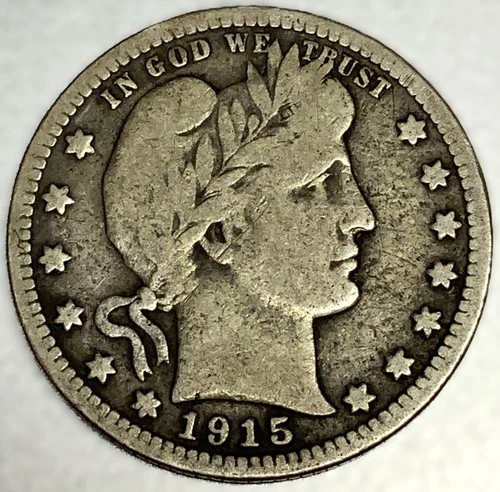 1915-P Barber Quarter Dollar 25 Cents VG Very Good Condition - 1887