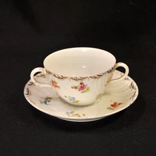 Richard Klemm Cream Soup Saucer Bouillon Dresden Flowers Gold 1888-1916 Embossed