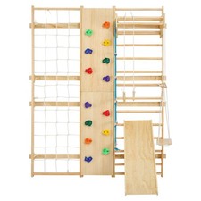 9 - in - 1 solid wood gymnastic stall bars with climbing wall, rings, pull - up