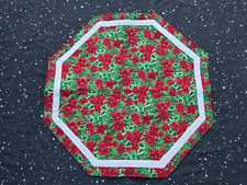 Handmade Quilted Table Runner Topper Christmas flowers poinsettias floral