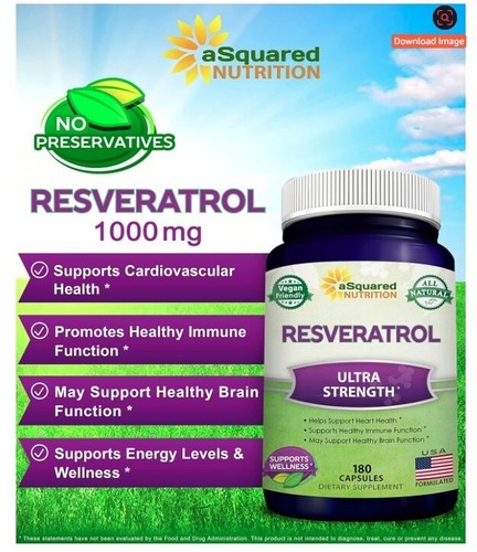 100% Pure Resveratrol - 1000mg Per Serving Max Strength (180 Capsules) Antioxida - Picture 3 of 9