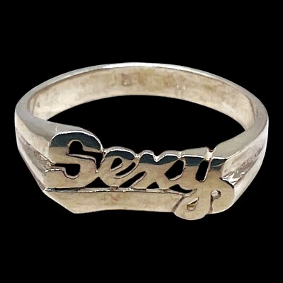 925 Silver Name Plate Scripted Word 'SEXY' Ring Size 6