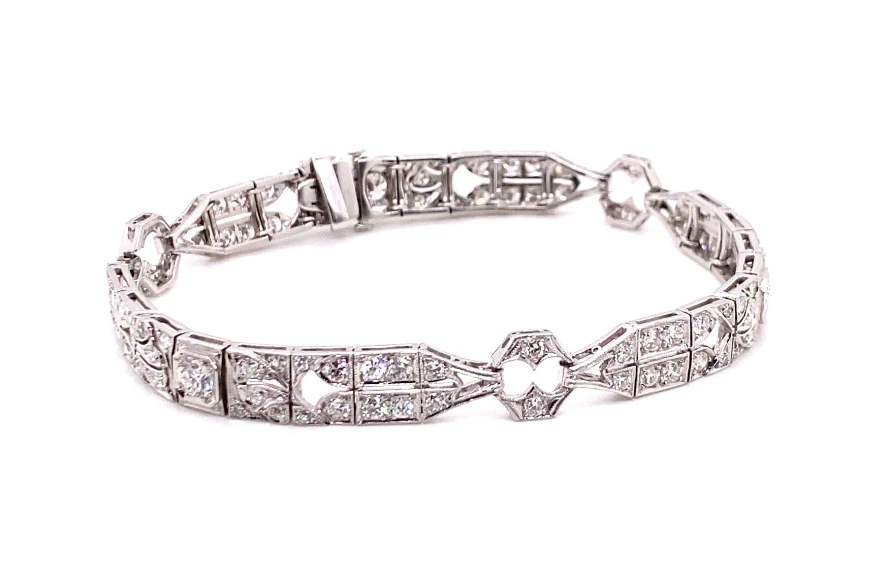 Pulsera de diseño geométrico de diamantes de corte redondo de 3,08 quilates Art Deco de colección creada en laboratorio Foto 2 de 4