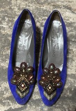 Vintage Charles Jourdan Paris France Purple Suede Beaded High Heel Pumps - 7B