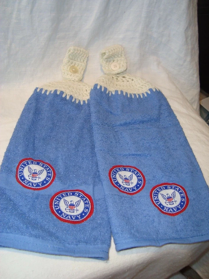 Juego de 2 toallas de barra de golf para nevera de mano de cocina hechas a mano del Departamento de Marina de los Estados Unidos Foto 3 de 4