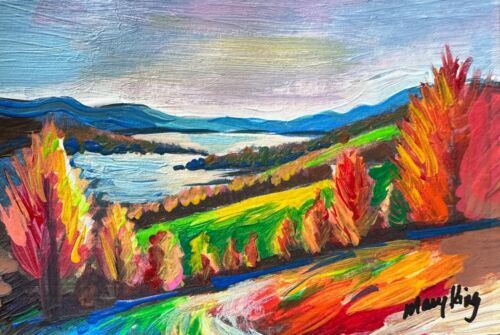 Acrylic ACEO 2.5" x 3.5" Original Painting by Mary King - View of the Lake - 第 1/1 張圖片