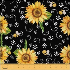 Buzzing Blooms: Sunflower Bee Fabric - Vibrant Yellow Flora