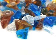 Amber Blue Clear 1/2" - 1" Premium Large Fire Glass for Fireplace and Fire Pit