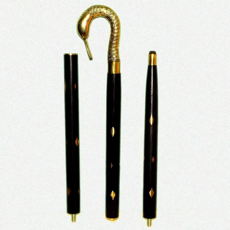 Cabo de pavão de latão incrustado bengala de madeira (três dobras) para homens e mulheres - Imagem 4 de 4