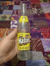 Vintage Mason's Root Beer ACL 10oz Glass Soda Bottle Collectible Advertising 