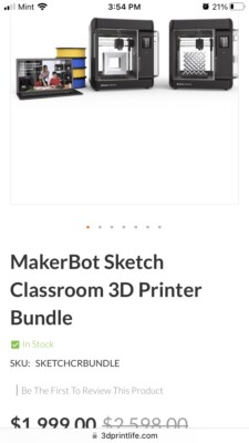 MakerBot Sketch Single Printer Setup 3D Printer for 1 Teacher and Five Students