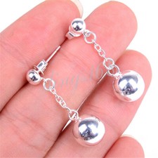 925 Sterling Silver Tarnish-Free Double Beads Threader Dangle Post Earrings X623