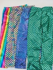 Kid Girls Children Mermaid Scale Shine Rainbow Costume Sea Party Pants leggings