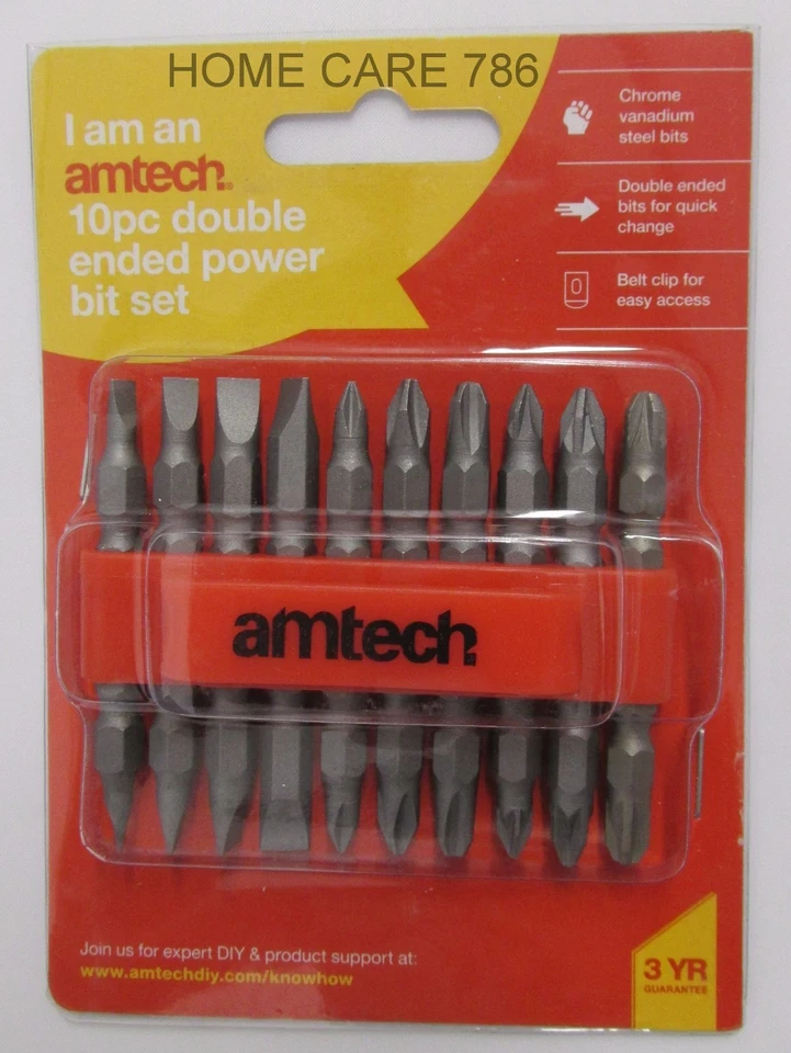 AMTECH 10PC Double Ended Screw Driver Bit Set Chrome Vanadium Assorted Pozi Power Bits