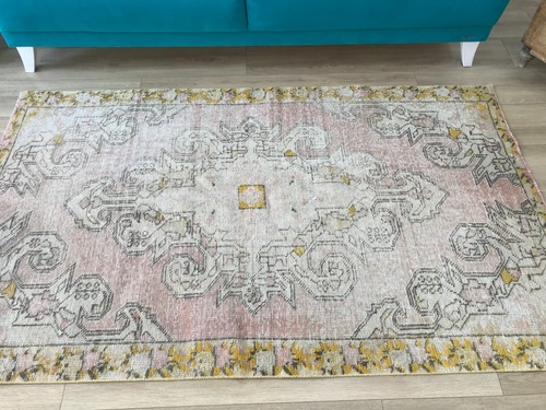 Pink rug,Turkish area rug, Oushak rug, Vintage rug, Living room rug, 4.2 x 7 ft - Picture 5 of 12