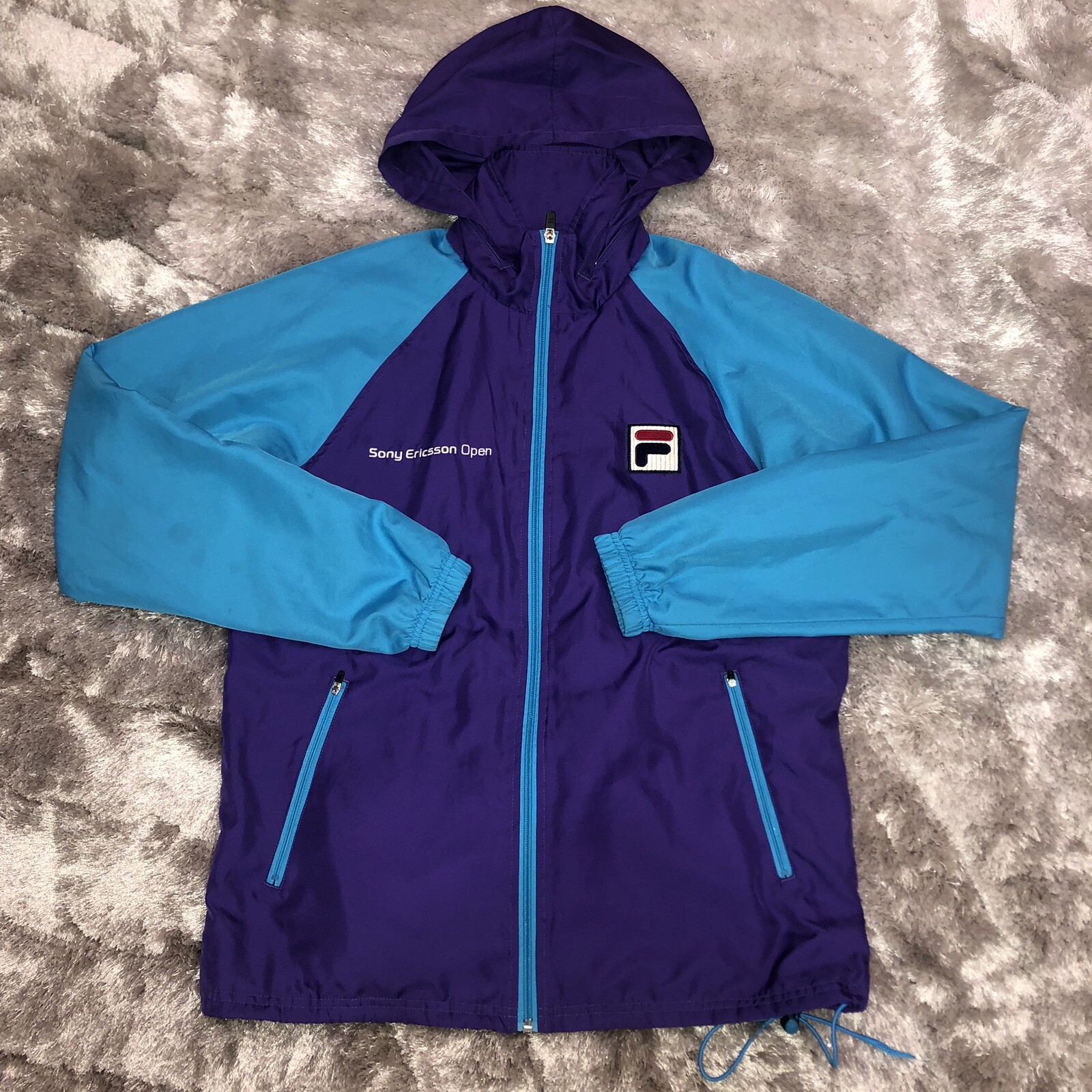 FILA Sony Ericsson Open Tenis Purple Hooded Adjustable Windbreaker Jacket Small