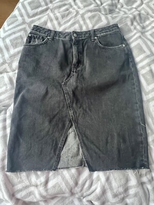 H&M Rock Schwarz Denim Jeans 40 L Fransen Mit Schlitz