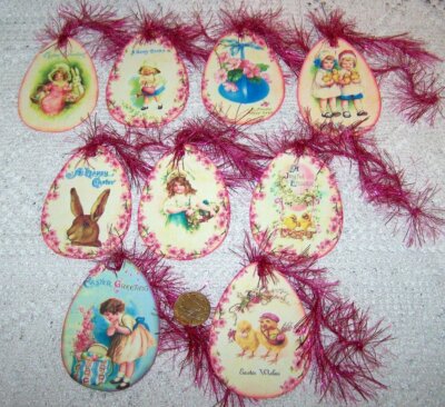 9~Easter~Vintage~Egg Shape~Bunnies~Chicks~Kids~Linen Cardstock~Gift~Hang~Tags