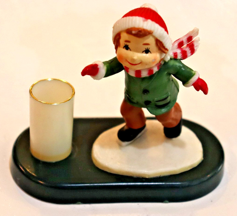 Vintage Hard Plastic Boy Ice Skating Christmas Decoration