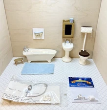 IVORY Porcelain Complete Dollhouse Miniature 1:12 Bathroom 15 Pcs VTG Artisan!