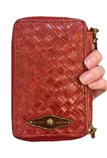 Elliott Luca Woven Leather Phone Wallet Wristlet Red Zip Around Designer Color