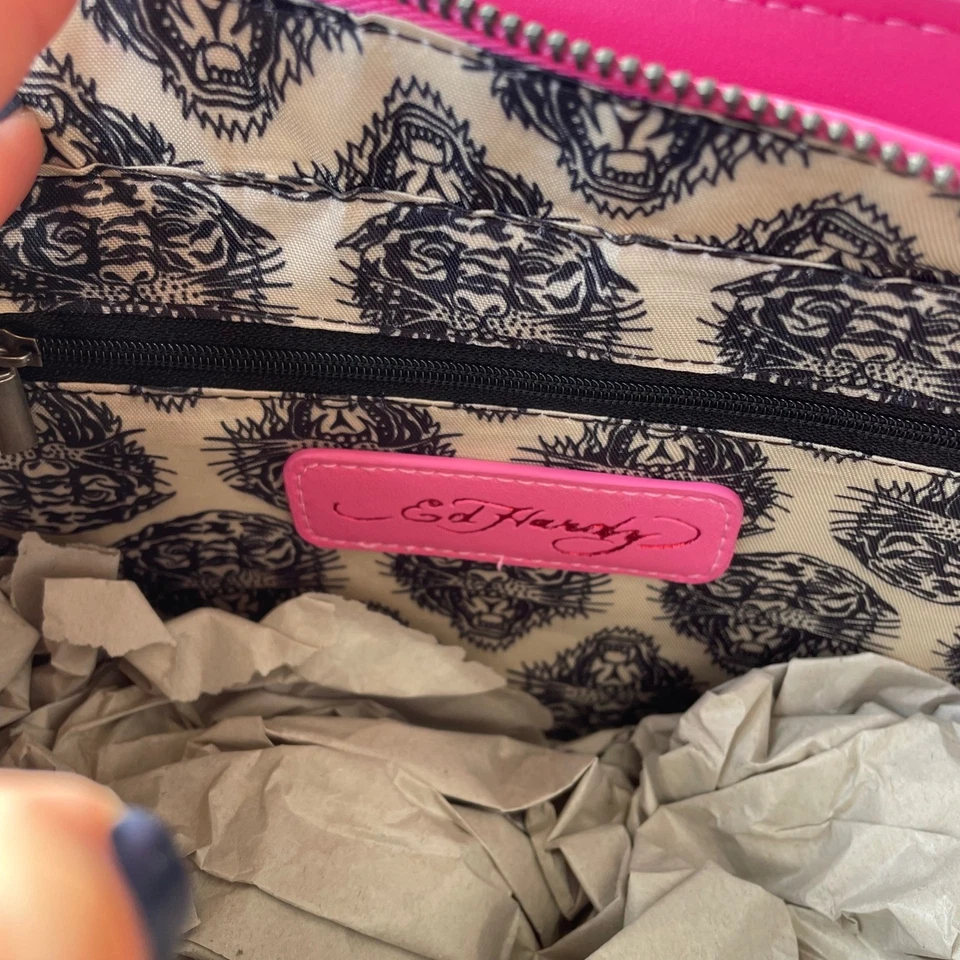 Bolso de mano Ed Hardy Bubble Gum rosa tigre en relieve nuevo con etiquetas Foto 4 de 4
