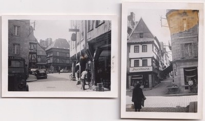 1951 Dinan Frankreich Mittelalter Straßenszene Reise Schnappschuss Fotos x2 Bretagne