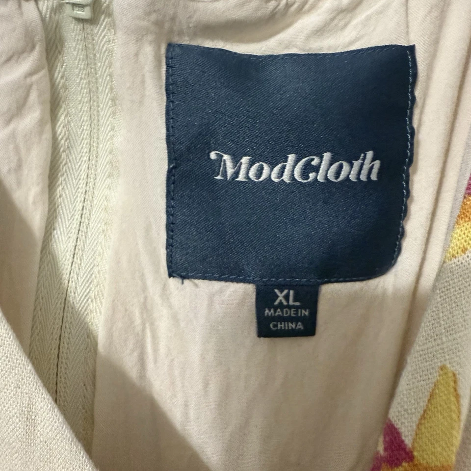 Vestido recortado ModCloth Keeping On Piñata para mujer talla XL mezcla de lino crema Foto 3 de 4