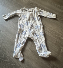 Carter's White Blue Floral Knit Cotton Zip Footed Sleeper One-Piece 6M