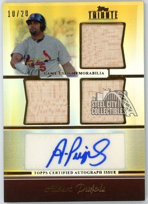 Albert Pujols 2011 Tribute Gold Triple Bat Relic Autograph Card #TATR-AP 10/20