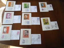 lot de 8 cartes & enveloppes 1er jour-soie-série des Hommes célèbres-1976 / 1977