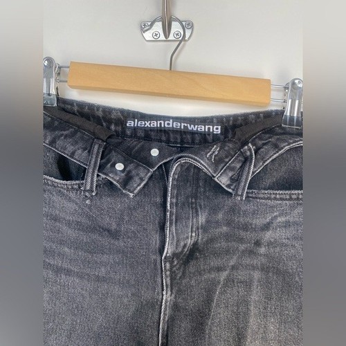 Alexander Wang Bite Foldover Frayed Denim Shorts Faded Black Grey Aged Size 24 - Picture 7 of 14