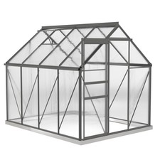 Image of Outsunny Polycarbonate Walk-in Garden Greenhouse w/ Sliding Door Dark Grey