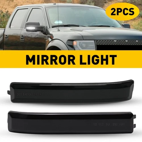 2x Smoked Len LED Side Mirror Turn Signal Light For Ford 2009-2014 F150 F-150 EV