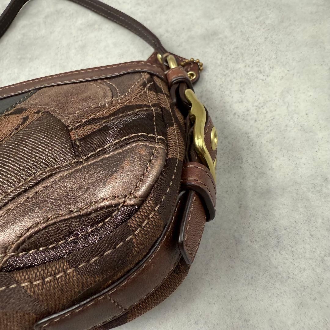 Coach Pouch Bag Patchwork Brown Leather Women Use… - image 8