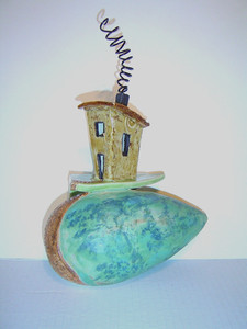 Pottery AVOCADO HOUSE AVANT GARDE Sculpture 9" tall Sci-Fi HAND MADE Ceramic NEW